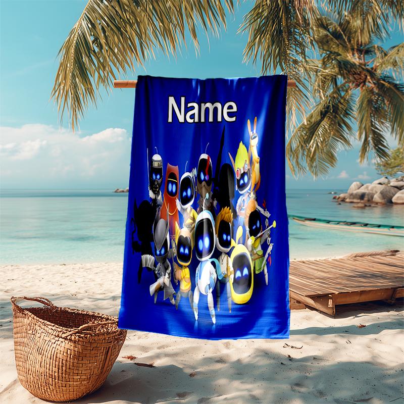 Personalized customized proof beach towel with Astro Bot  pattern - soft, absorbent, quick-drying, perfect swimming, camping&bathing