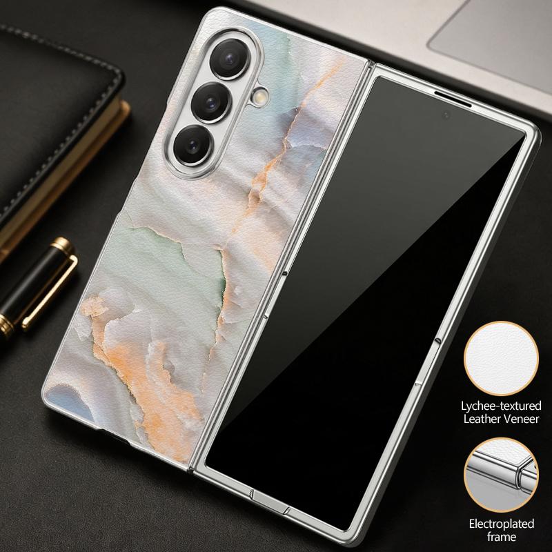 Watercolor Marble Case For Samsung Z Fold 8 Ultra 7 6 5 Hybrid 3in1 Leather Skin Plating Folding Phone Cover For Galaxy Z Fold8 Fold7 Fold6