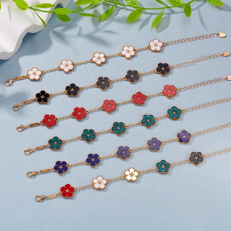 Light Luxury Double-sided Plum Blossoms Bracelets for Women Lucky Five Leaf Flower Adjustable Bracelets Aesthetic Party Jewelry