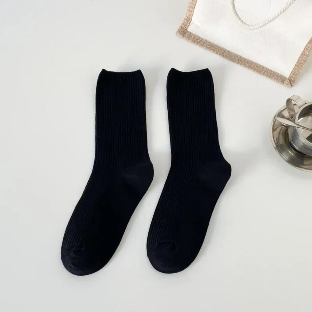 Brown Socks Women Tube Socks Pure Cotton Spring Autumn Ins Minimalist Style Solid Color Striped Stockings All-match Casual Socks