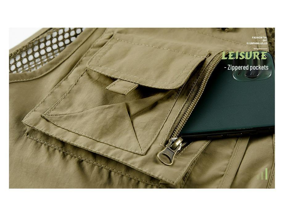 Men's Multi-Pocket Mesh Vest with Custom Logo & Embroidery for Fishing & Photography