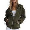 Hoodie Women Long Sleeves Zipper Casual Outerwear Solid Color Warm Cardigan Autumn Winter Drawstring Loose