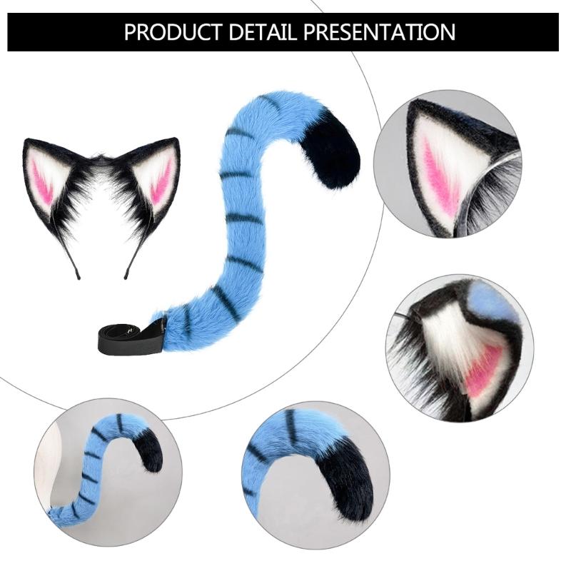 Realistic Animal Ears and Tail Soft Plush Halloween Costume Accessories for Kids Role Play and Theme Parties