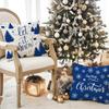 New Blue Deer Christmas Pillowcase Linen Printed Pillowcase Festive Indoor Sofa Decoration Cushion Cover