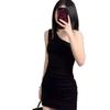 Spring and summer pure lust, Spice Girl slanted shoulder vest skirt, women's waist slim and thin pleated hip-wrapped dress