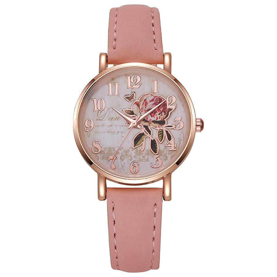 Damen PU-Lederarmband Uhr Pfingstrosen Zifferblatt Quarz Armbanduhr