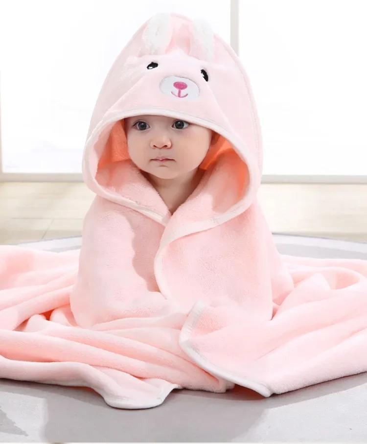 Cartoon cute hooded children s bath towel baby large-sized towel scarf coral fleece breathable absorbent bear puppy bath towel