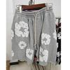Mens Cotton Denim Tears Inspired Oversized Shorts With Floral Print Loose Fit Streetwear