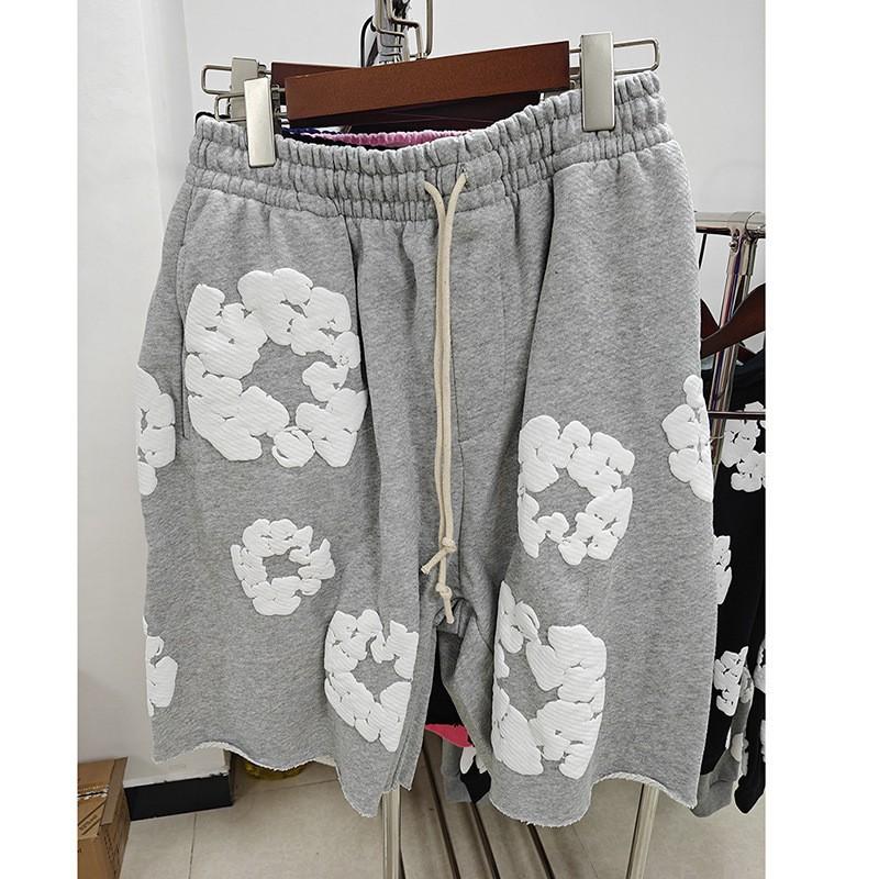 Mens Cotton Denim Tears Inspired Oversized Shorts With Floral Print Loose Fit Streetwear