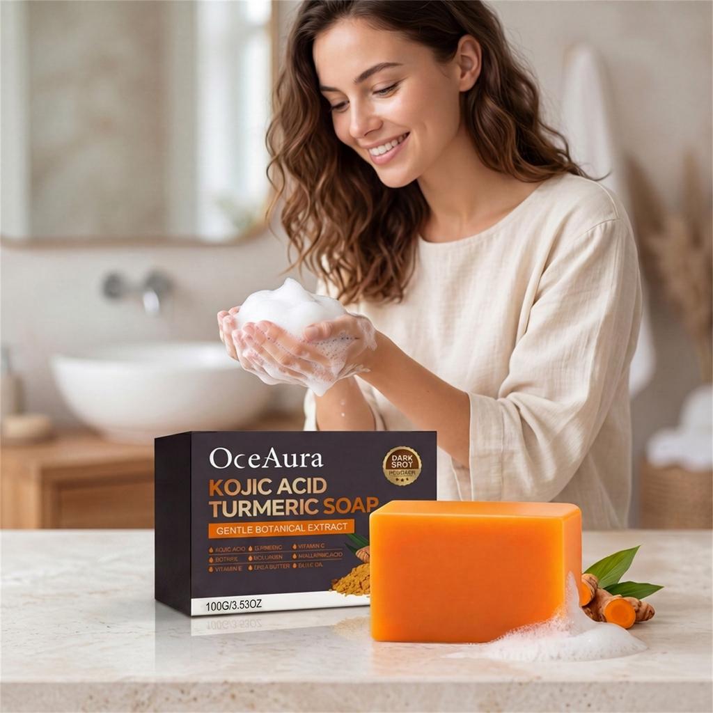 OCEAURA Turmeric Cleansing Bar Soap - Gentle Body Exfoliating Soap for Daily Cleanse, Refreshing Shower Soap, Deep Cleansing & Skin Care, 100g