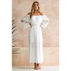 Women's White Chiffon Lace Jacquard Off-Shoulder Evening Gown - Elegant Long Dress for Wedding & Formal Events