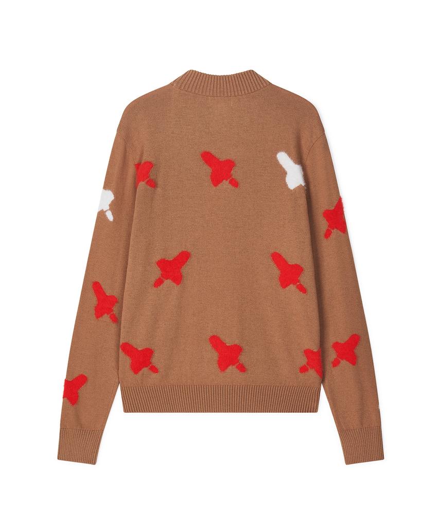 Antomas Mock Neck Spaceship Pattern Knit For Women - Beige