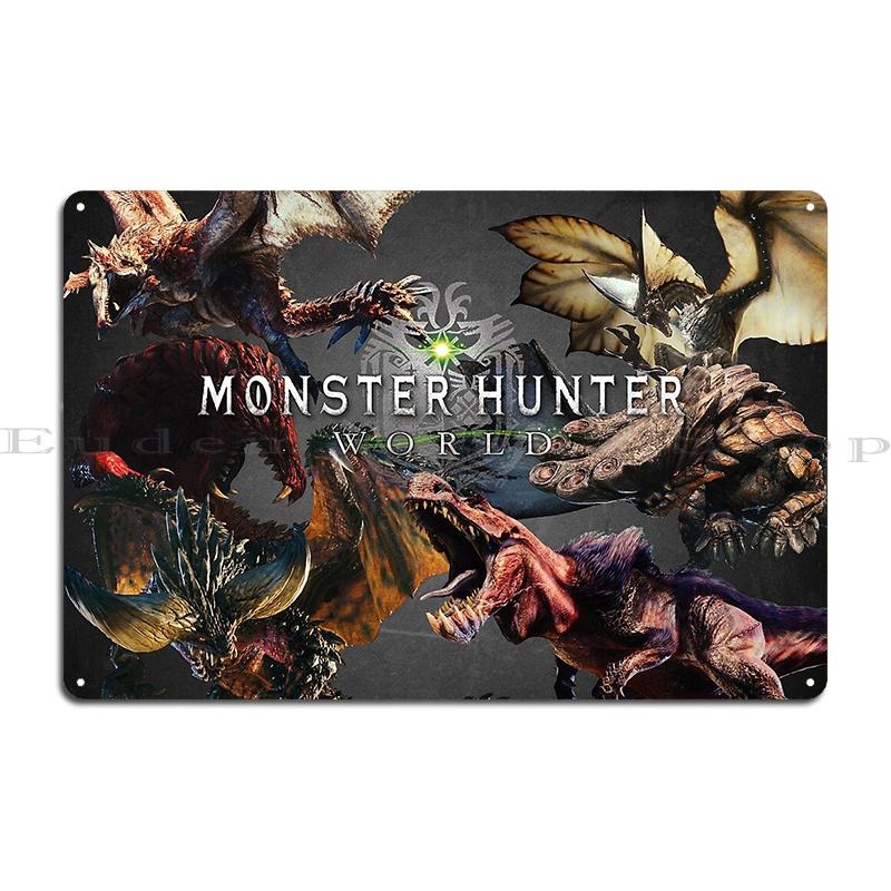Monster Hunter World Spiel Lustiger Retro Charakter Legende s Vintage Metall Club Retro Benutzerdefinierte Kino Blechschild Poster