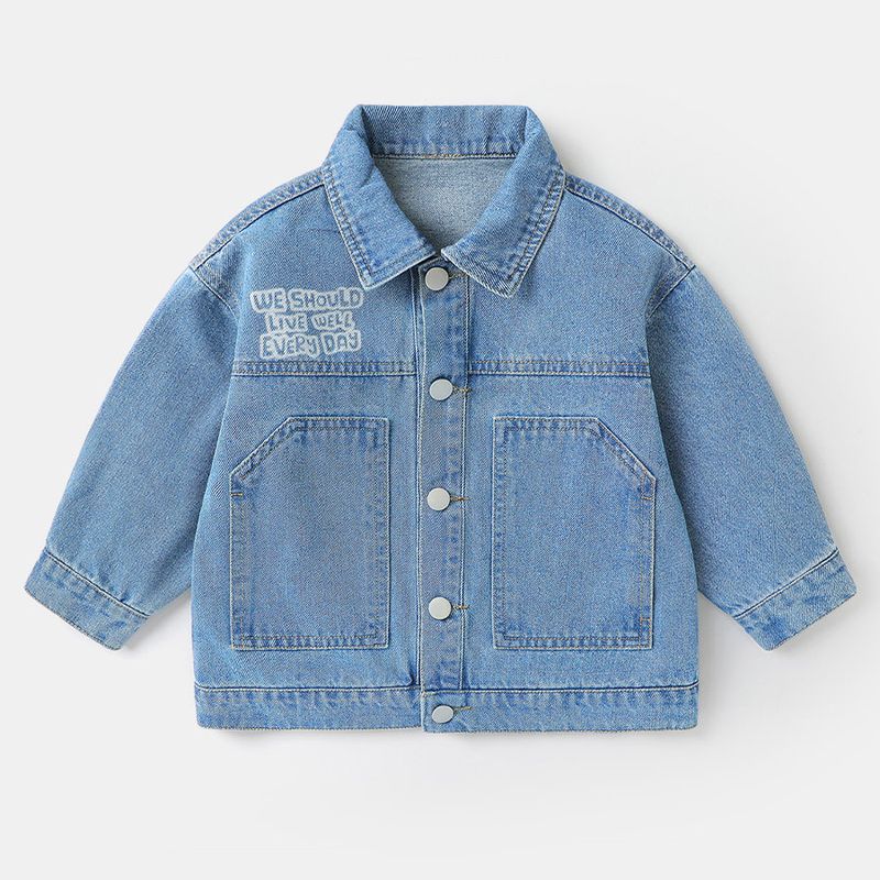 Boys  Mountain-Style Washed Denim Jacket, New Spring Children s Clothing, Toddler Boys  Denim Top, Spring Wear Cowboy Blue 140