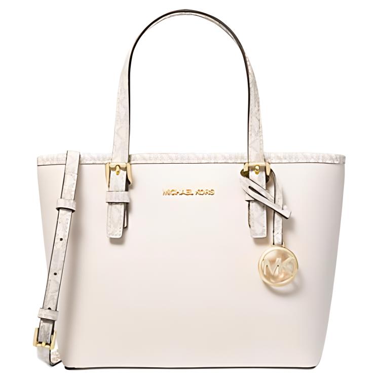 

Michael Kors Jet Set Travel Signature Logo Polished Pendant Coated Canvas Tote Bag Women Tote Bags White 35H3GTVT0L-0213 Basic Set (Bag+Dust Bag)