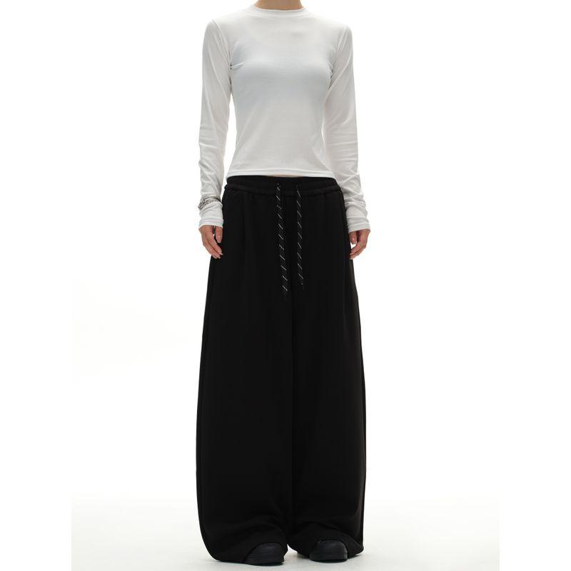 Kisko American Retro Solid Color Drawstring Heavyweight Drape Sweatpants Unisex Simple Loose Straight-Leg Long Pants