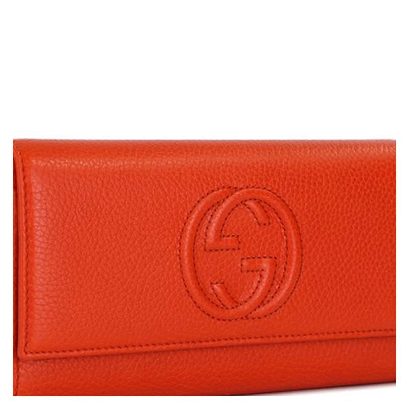 Gucci Soho embossed logo long flip leather wallet wallet for women orange red classic recommendation