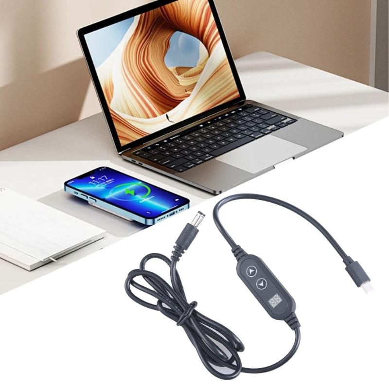 Type C To 5.5x2.5mm Voltages Regulation Cable USB C To DC5525 Power Cord Line Adjustable Voltages 5V-9V-12V-15V-20V 3A