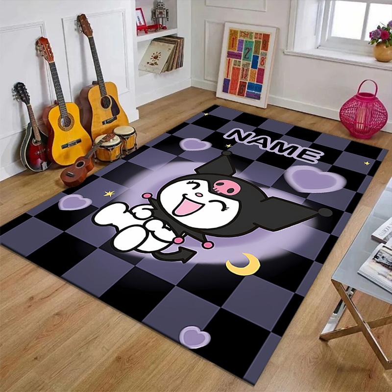 Custom Kuromi Mat Personalized Name, Polyester Washable Indoor Entryway Rug, Gift for Christmas, Easter, Thanksgiving Day