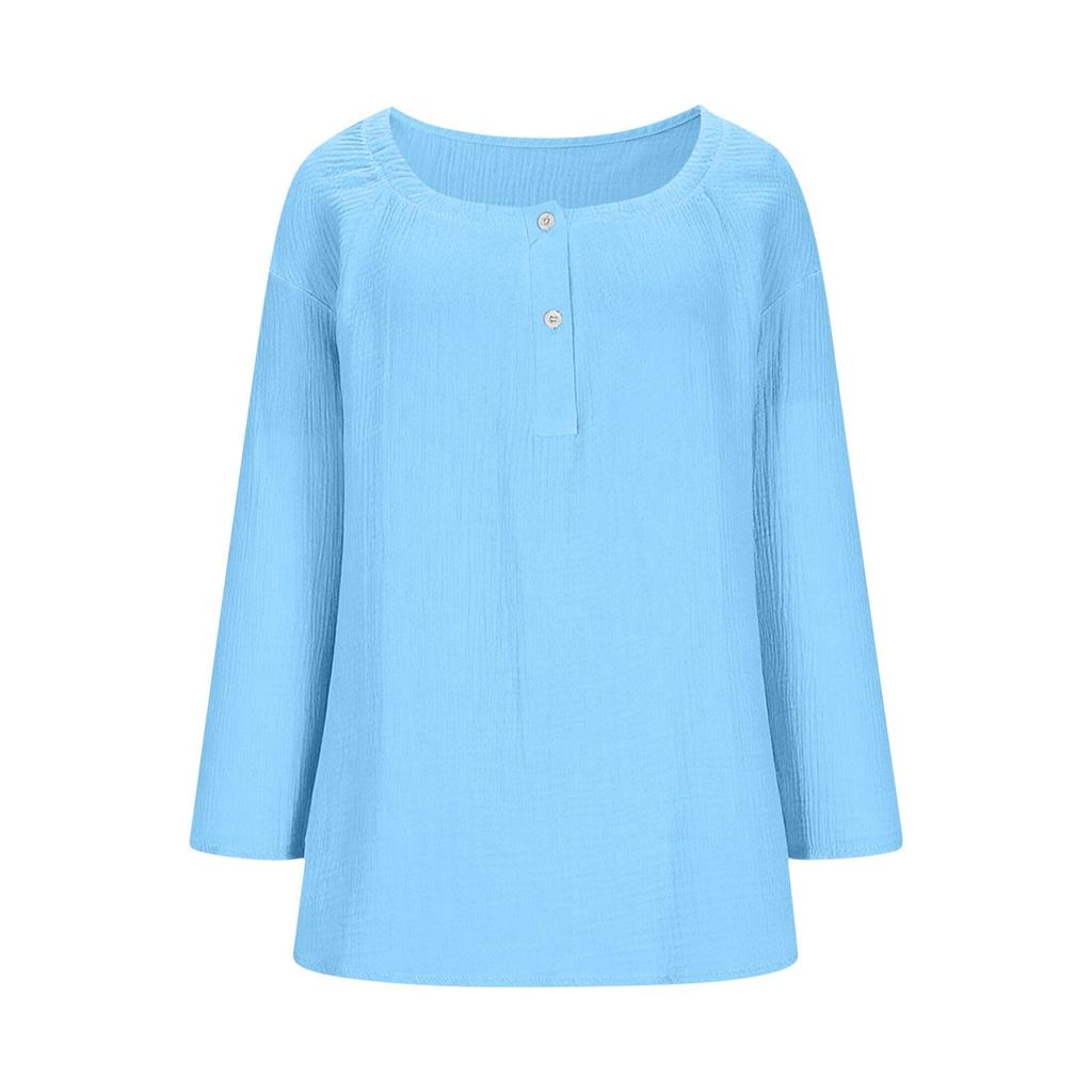 Women Long Sleeve Cotton Shirts Casual Button Loose Tops