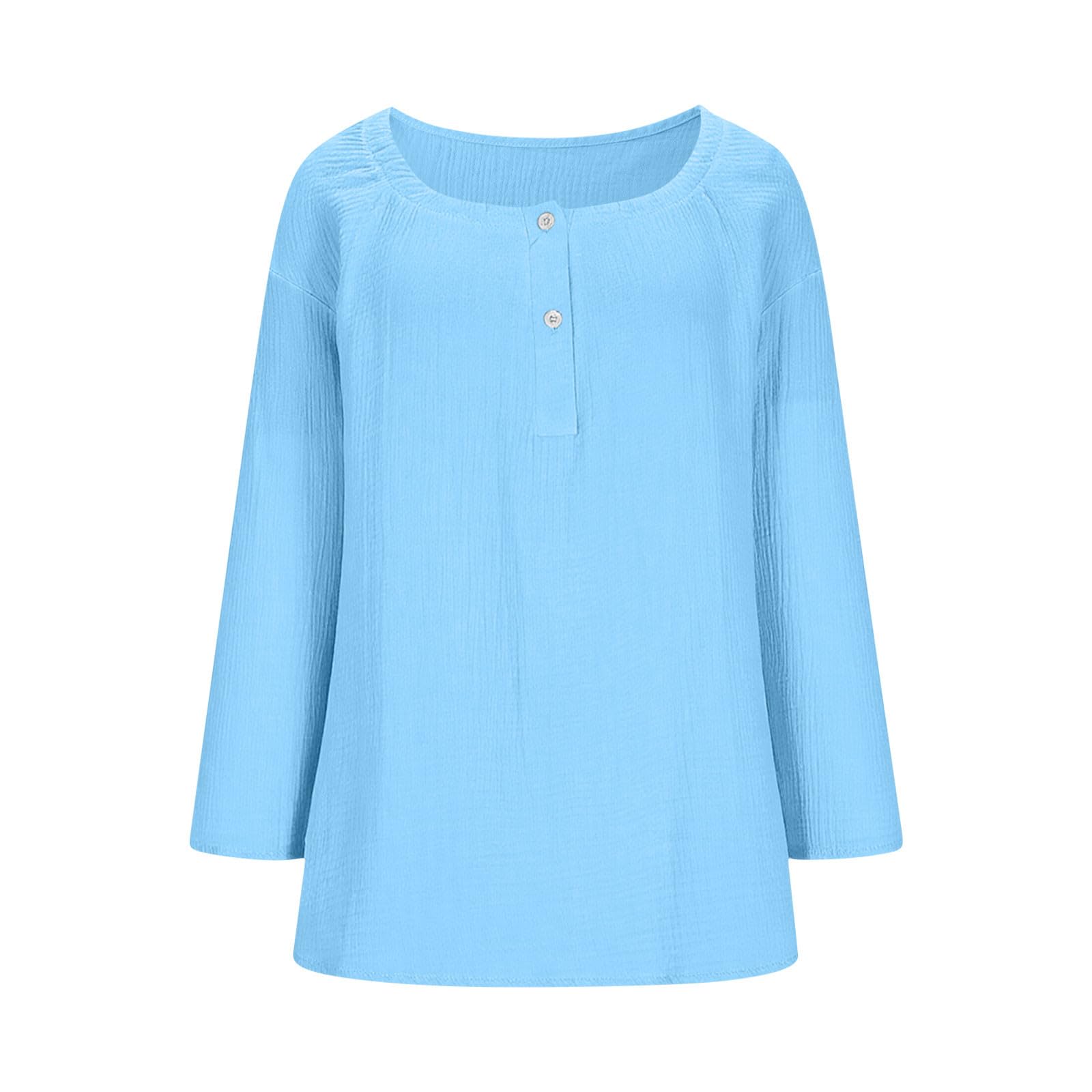 

Women Long Sleeve Cotton Shirts Casual Button Loose Tops XL