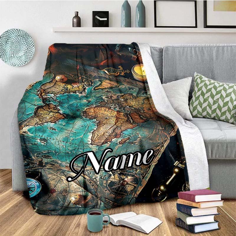 Old World Map Customize Your Name Outdoor Blanket Suitable For All Seasons Comfortable And Warm Soft Blanket Suitable For Travel Gifts For Relatives