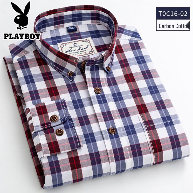 PLAYBOY Men s Slim Fit Brushed Cotton Plaid Long Sleeve Shirt 2XL