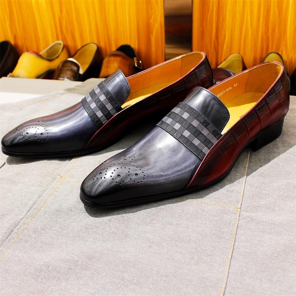 Summer One-Pedal Leather Shoes Men'S Pointed Business Leisure Without Belt Engraving Men'S Shoes British Leather Lazy Loafers