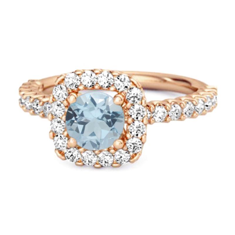 

Blue Topaz Round Cushion Halo Ring - Sterling Silver Rose Gold Vermeil 6.5 рожевий колір золота