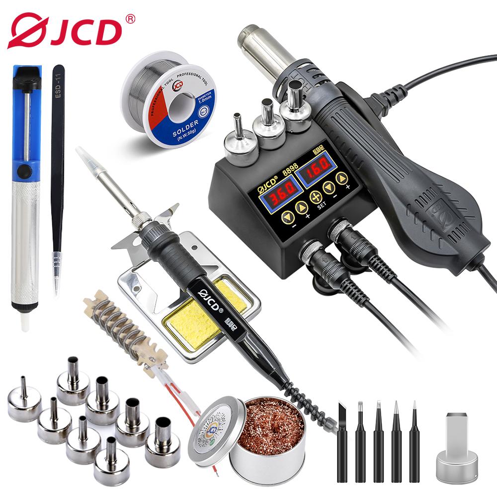 JCD 2 In 1 750W Soldering Station LCD Digital Display Rework Welding Station for Cell-phone BGA SMD IC Repair Solder Tools 8898