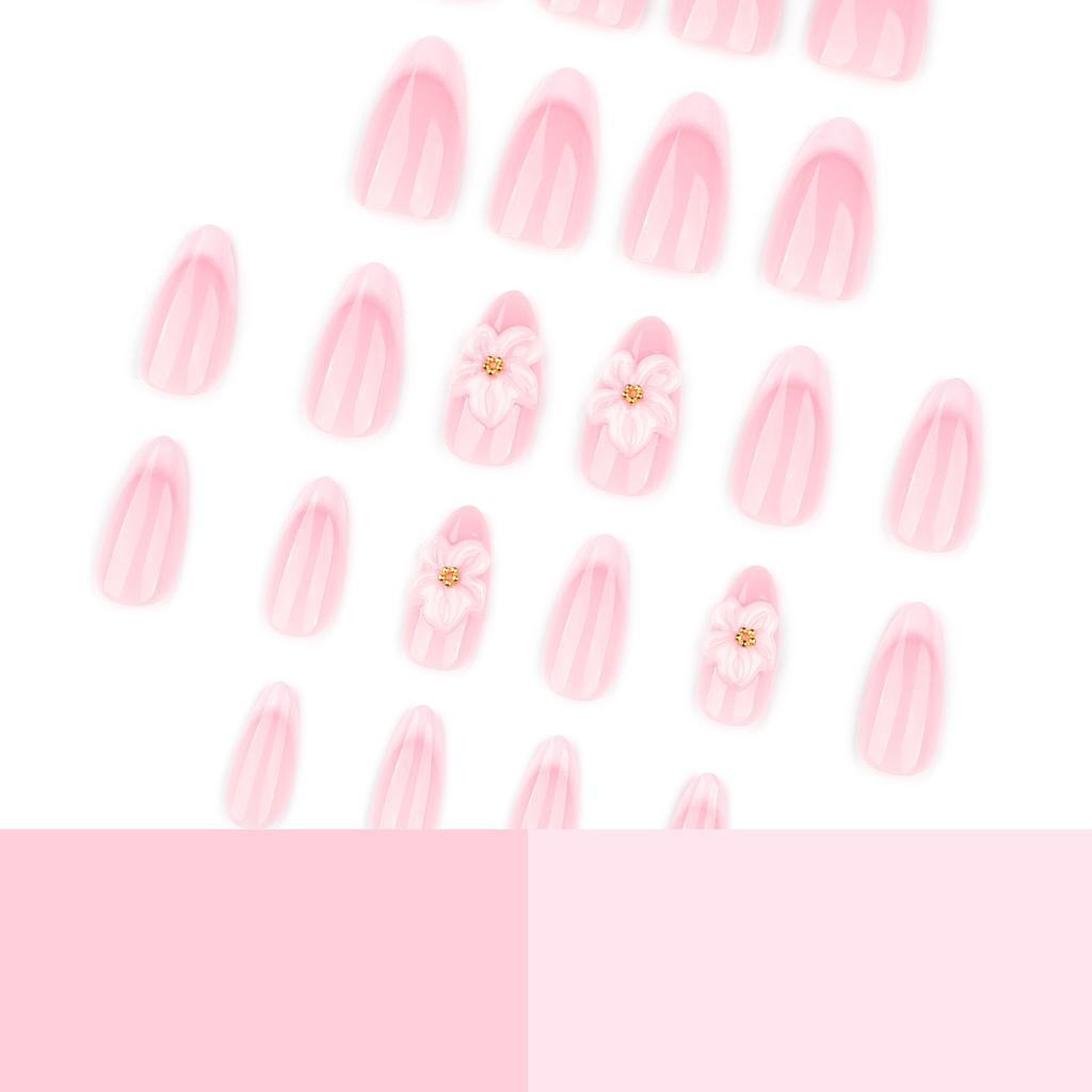 24 Pieces Simple French White 3D Flower Wear Nail Almond Nail Press On Nail Art Finished Product Wholesale