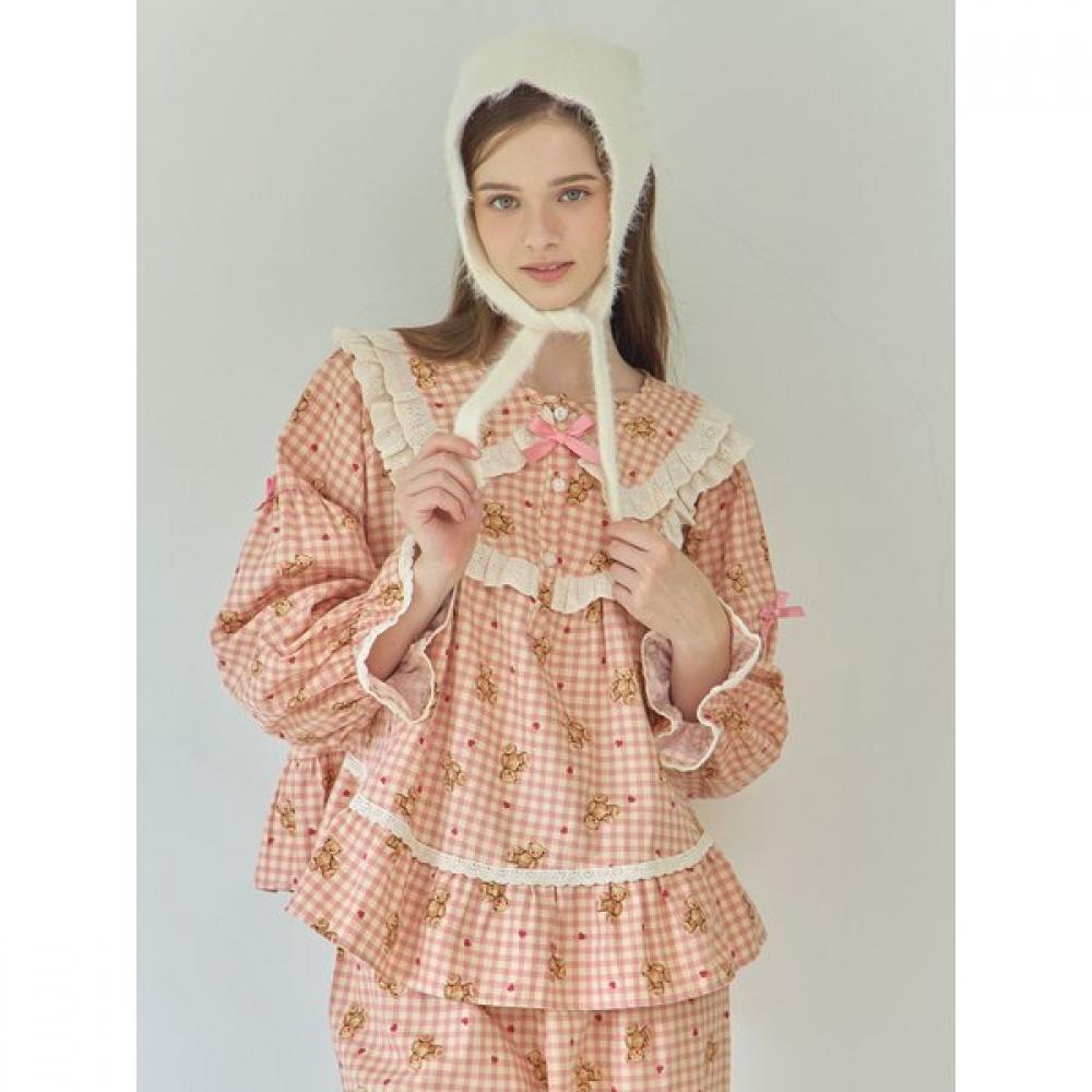 Lunaluz Women S Cotton Long Sleeve Round Neck Sweet Bear Two Piece pajamaS