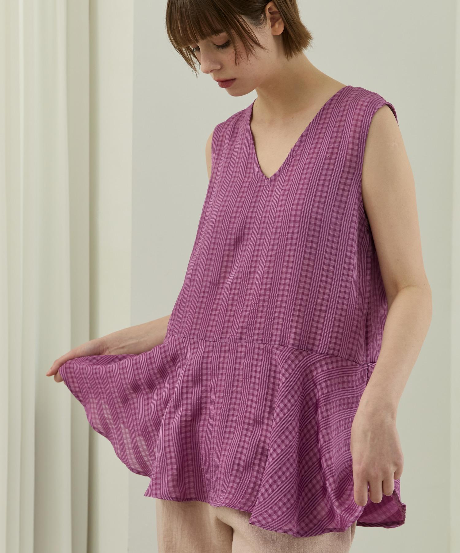 Wioi Check Stripe Mix Top_Purple Purple/Free