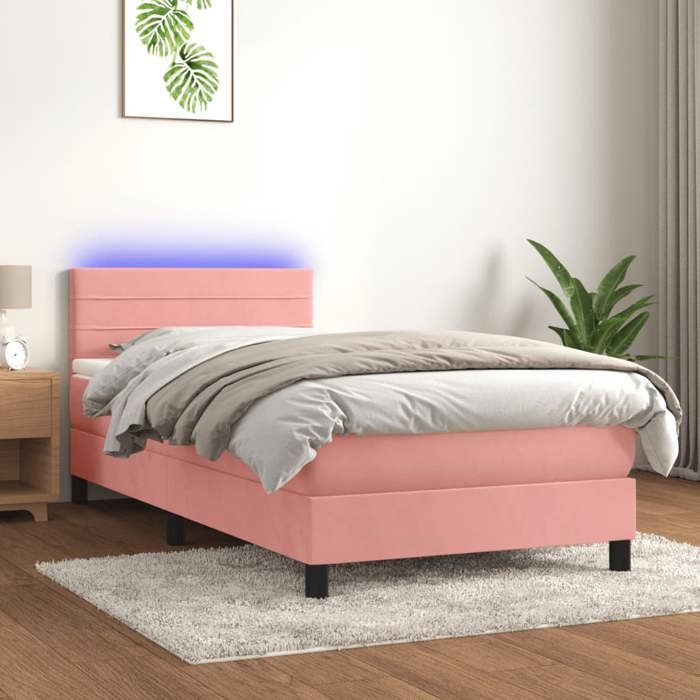 VidaXL Slatted Bed Base with Mattress and LED, Upholstered Bed, Single Bed, Adult Bed for Interior Bedroom, 3134446