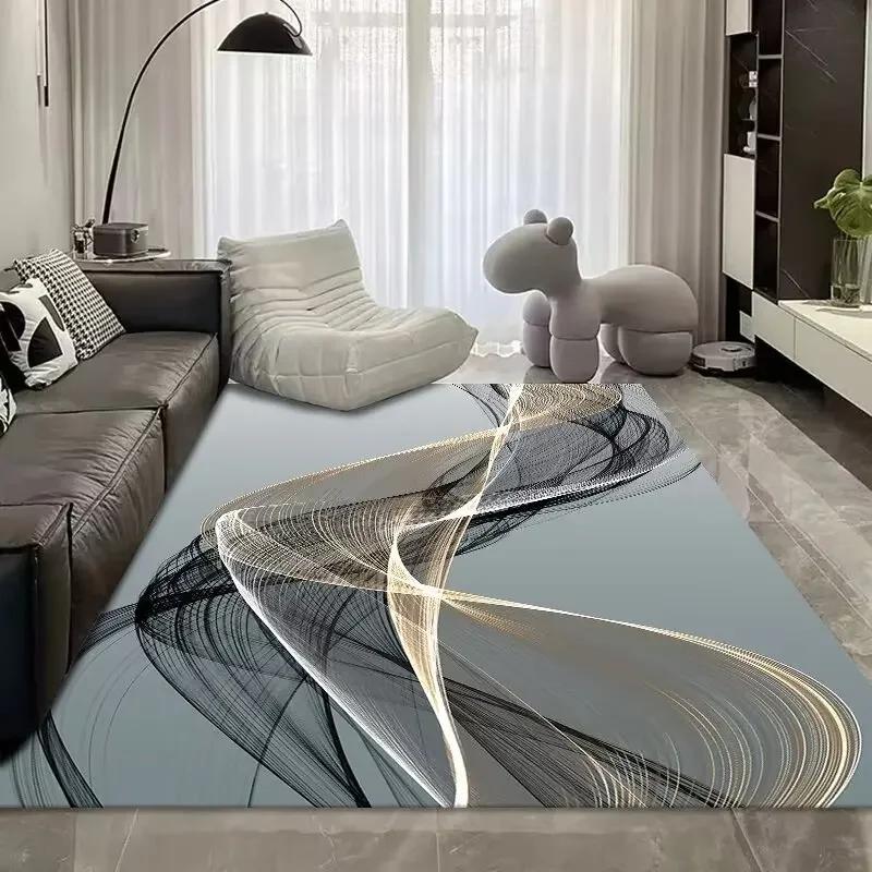 Grauer Luxus-Stil Teppich für Wohnzimmer Moderner Großflächenteppich Schlafzimmerdekoration Weiche Flauschige Garderobe Flanellmatten Waschbar