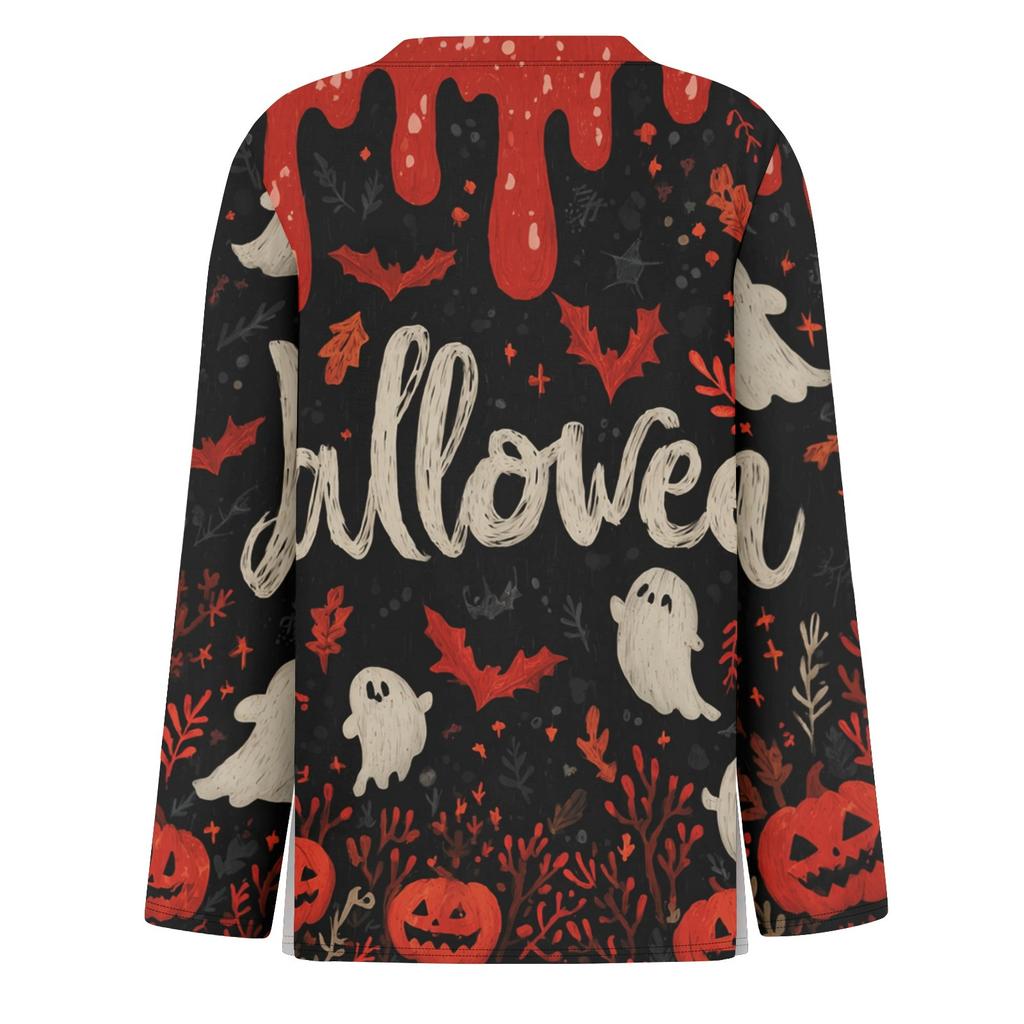 Mote Casual Langermet Trykk Rund Hals Pullover Topp Bluse for Kvinner