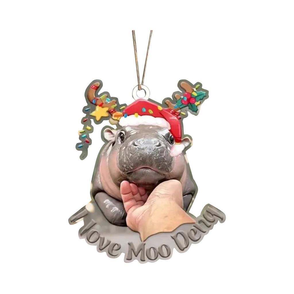 Moo Moo Nilpferd Weihnachtsgeschenk Kleines Geschenk Niedlicher Anhänger mit Nilpferd-Aufdruck Kleiner Anhänger