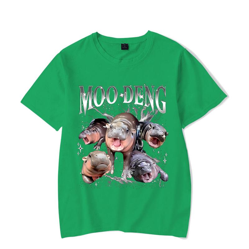 Ladies' Loose Casual Fun Moo Deng Bouncing Pig Print Pure Cotton Short Sleeved Top T-Shirts Women’s