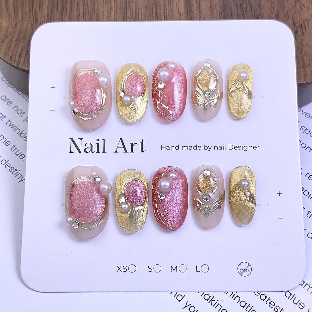 Gilded Pearl Gradient Magic Mirror Cat Eye Oval Nail Tips