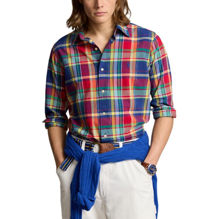 Polo Ralph Lauren Plaid Button-Down Spread Collar Loose Fit Long Sleeve Shirt Men shirts Red MNPOWOV16823430-400