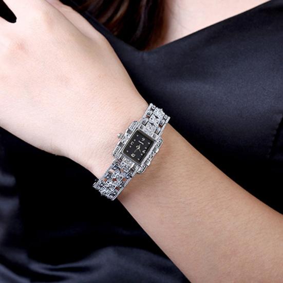 Fashion Rectangle Dial Rhinestone Alloy Band Lady Women Gift Analog Wrist Watch