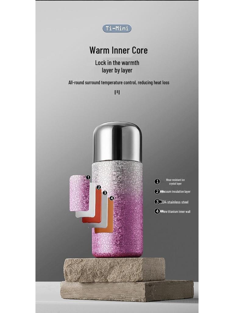 Trendy Titanium-Coated Pocket Thermos: Ice Flower Straw Cup – Cute, Compact, and Portable for Outdoor Use