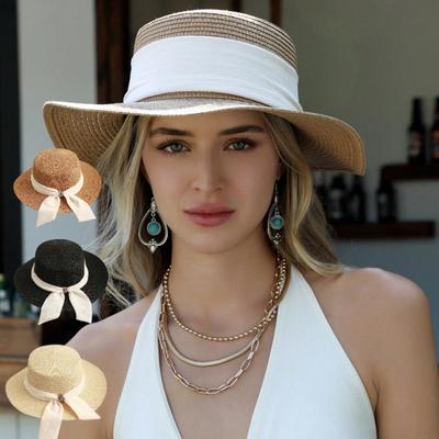1Pc Women Sun Straw Hat Wide Brim Straw Sun Hat Foldable Packable Beach Summer Hat Foldable Roll Up Floppy Beach Hat For Women