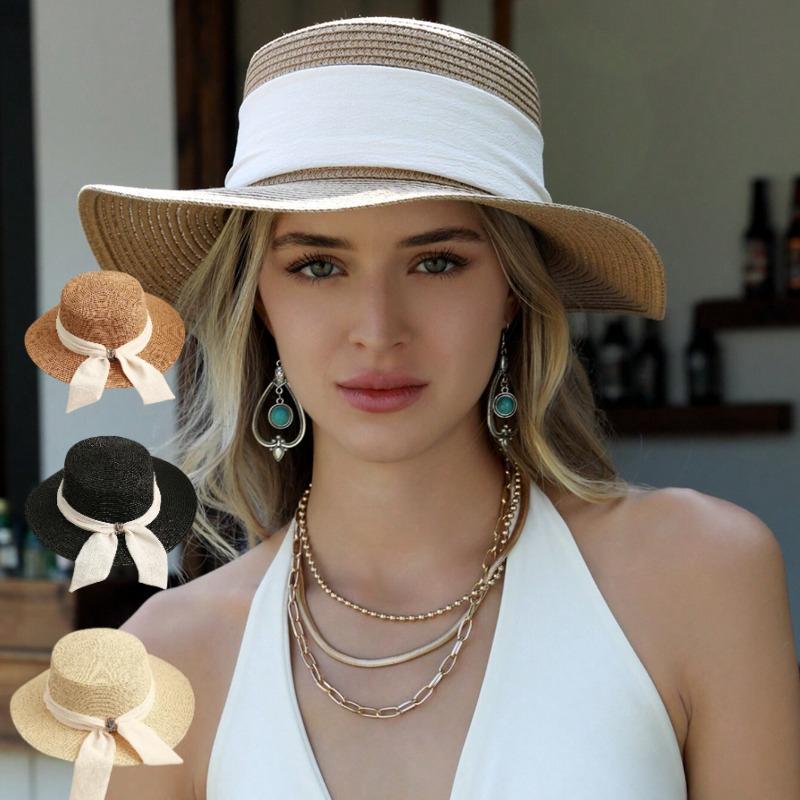 1Pc Women Sun Straw Hat Wide Brim Straw Sun Hat Foldable Packable Beach Summer Hat Foldable Roll Up Floppy Beach Hat For Women