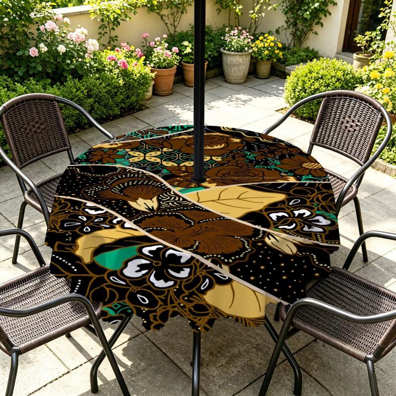 Outdoor Round Tablecloth With Umbrella Hole Patio Garden Deck Waterproof Oil Resistant Drop Cloth