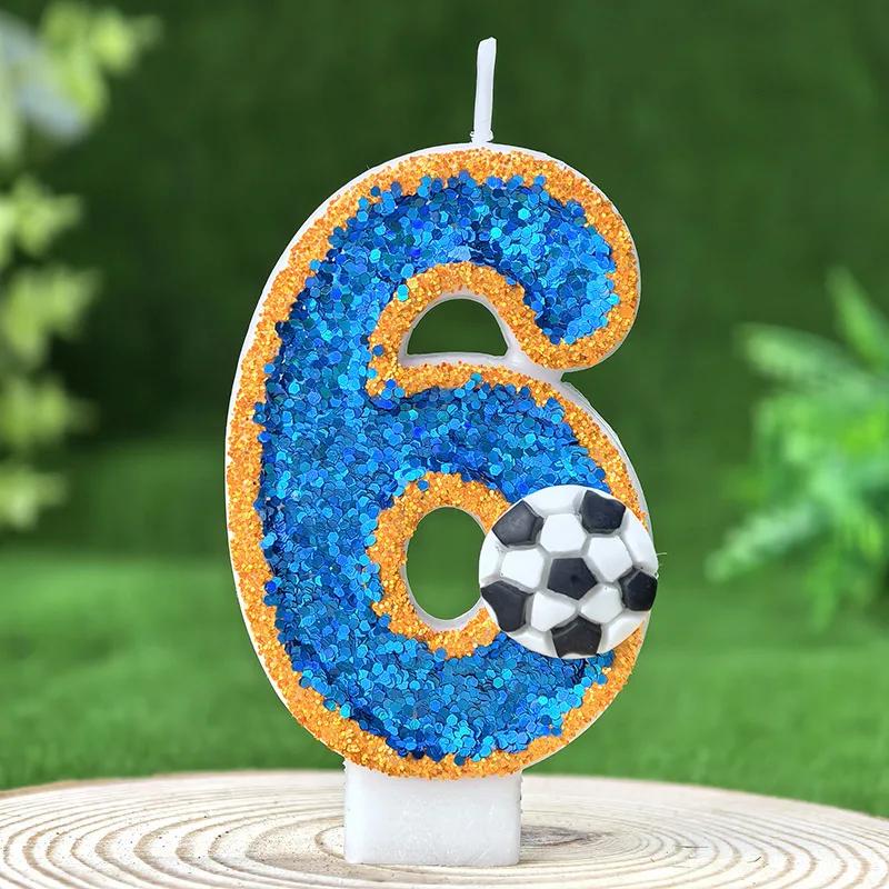 Football Children's Birthday Candles Number 0-9 Green Sparkles Birthday Creative Soccer Candle for Boy Party Cake Top Decoration