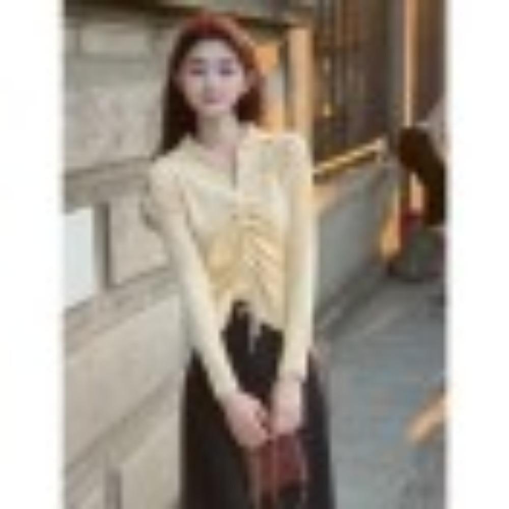 A New Large-sized Irregular Drawstring Top for Women's Autumn Wear with A Polo Collar and Shoulder