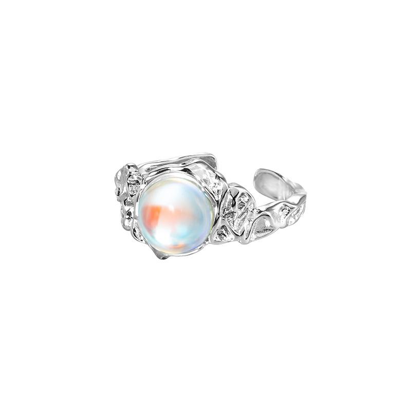 

925 Silver Exquisite Unique Design High-End Textured Heart-Shaped Open Moonstone Index Finger Ring for Women 12.5
