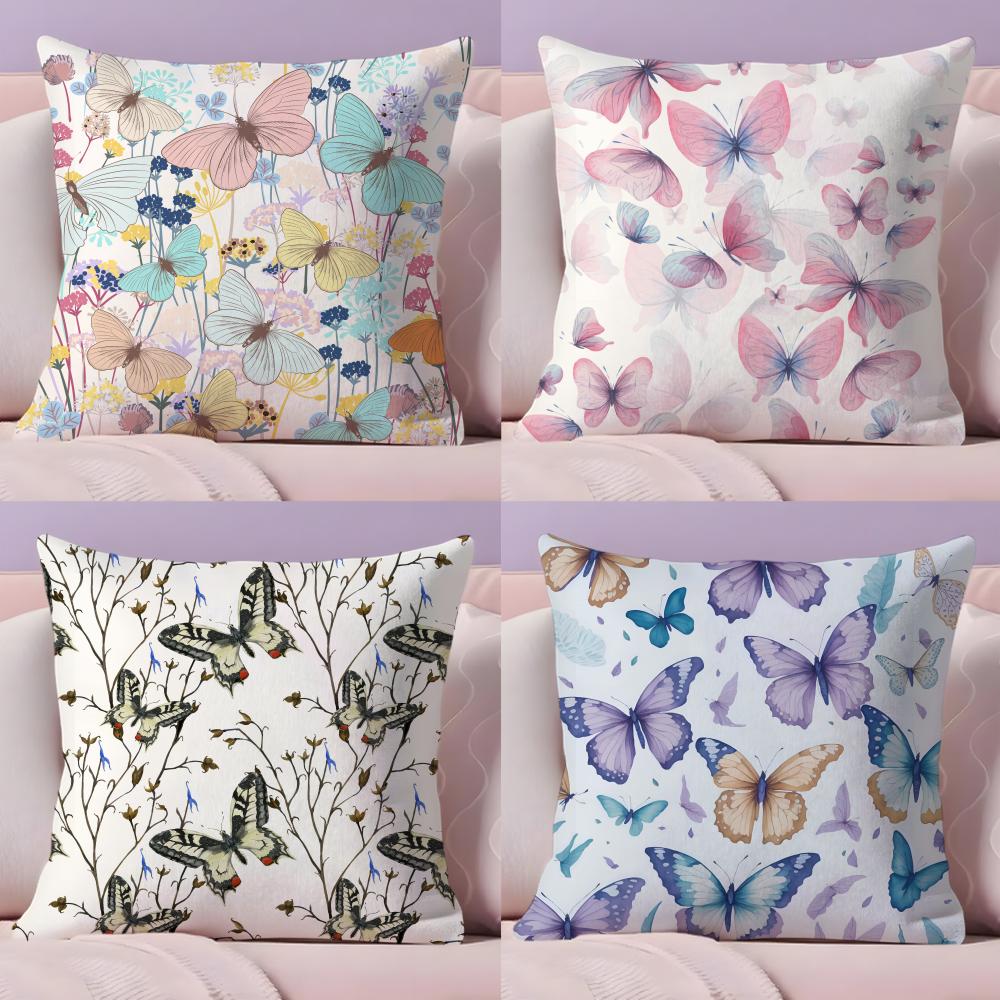 Watercolor Butterfly Cushion Cover Soft Short Plush DoubleSided Printing Home Decor Machine Washable Pillow Case Gift