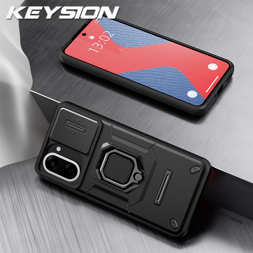 KEYSION Shockproof Case for OnePlus Nord CE5 5G Slide Camera Protection Metal Ring Stand Phone Cover for One Plus 1+ Nord CE 5